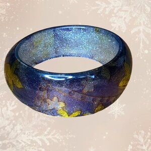 🌙 Midnight Bloom Resin Bangle – 2" Statement Cuff